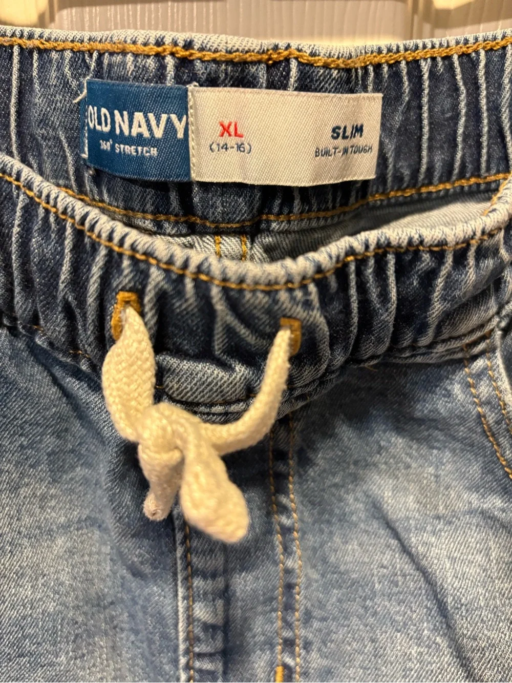 Old Navy Big Kid’s Medium Blue Distressed Denim Drawstring Slim Shorts